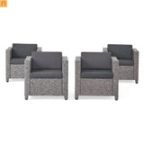 Outdoor Club Chair Faux Rattan Black Cushion Water Resistant Set of 4