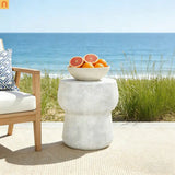 Outdoor Side Table MGO Cement Double Barrel Gray Weatherproof 21 LB