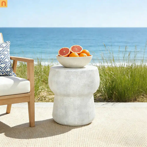 Outdoor Side Table MGO Cement Double Barrel Gray Weatherproof 21 LB