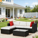 Outdoor Sectional Set PE Rattan Steel Brown Cream 5 Piece 395 LB