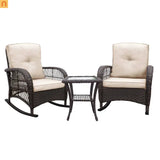 Outdoor Bistro Set PE Wicker Rocker Brown 3 Piece Glass Side Table