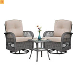 Outdoor Conversation Set Wicker Rocking Swivel Gray Glass Table 3 Piece