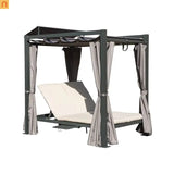 Outdoor Double Chaise Lounge Daybed Aluminum Gray Retractable Canopy