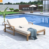 Outdoor Daybed Farmhouse Acacia Wood Beige Cushion Adjustable Poolside
