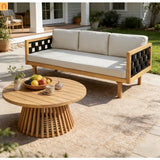 Outdoor Daybed Set Acacia Wood Teak 3 Seater Light Gray Rope Table