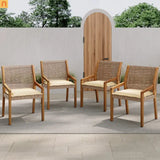 Outdoor Dining Chair Acacia Wood Wicker Teak Cream Cushion 400 LB Set 2