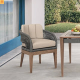 Outdoor Dining Chair Eucalyptus Wood Brown Gray Rope Cushion No Assembly