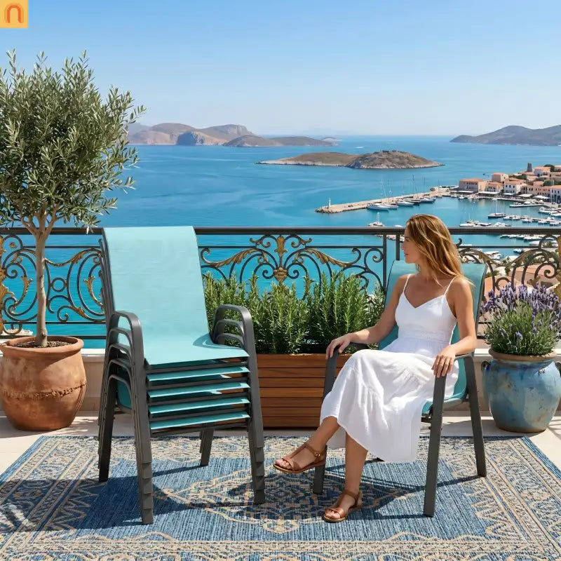 Outdoor Dining Chair Metal Sky Blue Ergonomic Set of 6 350 LB