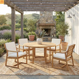 Outdoor Dining Set Acacia Wood Light Teak Beige Cushions 5 Piece Seats 4