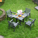 Outdoor Dining Set HDPE Gray Square Umbrella Hole 5 Piece Seats 4