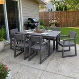Outdoor Dining Set 6 Person HDPE Gray Weather Resistant Umbrella Hole