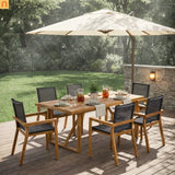 Outdoor Dining Set Acacia Wood Teak Mesh Chairs 7 Piece Seats 6