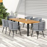 Outdoor Dining Set Acacia Wood Rope Chairs Teak 7 Piece Seats 6