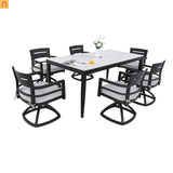 Outdoor Dining Set Aluminum Sintered Stone Black 7 Piece Swivel Seats 6