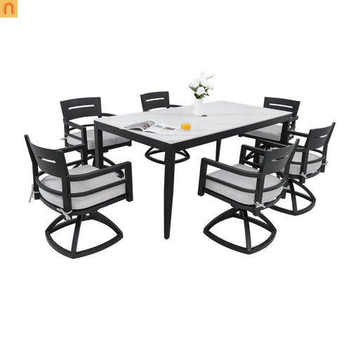 7 Piece Outdoor Dining Set Aluminum Sintered Stone Black