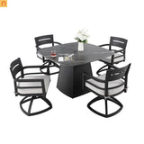 Outdoor Dining Set Sintered Stone Aluminum Black 5 Piece Swivel Seats 4
