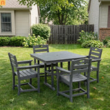Outdoor Dining Set HDPE Gray Square Table 5 Piece Armchairs Seats 4