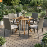Outdoor Dining Set Acacia Wood Teak Gray Wicker 5 Piece Seats 4