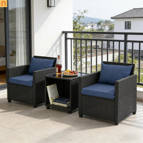 Outdoor Bistro Set PE Rattan 3 Piece 264 lb Cap Tempered Glass Table