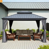 Hardtop Gazebo Steel Gray 11x13ft Curtains Netting 40MPH