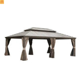 Hardtop Gazebo Aluminum Brown 14x22ft Galvanized Steel Double Canopy