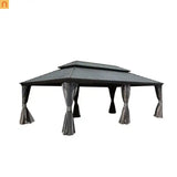 Hardtop Gazebo Aluminum Gray 14x22ft Galvanized Steel with Curtains