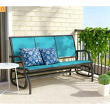 Outdoor Glider Bench 3 Seat Mesh Fabric Metal Frame Blue Gray 660 lb Cap