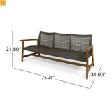 Outdoor Three Seater Acacia Wood Wicker Upholstered