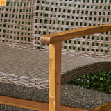 Outdoor Three Seater Acacia Wood Wicker Upholstered
