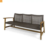 Outdoor Three Seater Acacia Wood Wicker Upholstered
