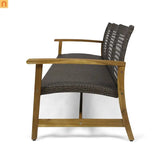 Outdoor Three Seater Acacia Wood Wicker Upholstered