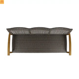 Outdoor Three Seater Acacia Wood Wicker Upholstered
