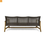 Outdoor Three Seater Acacia Wood Wicker Upholstered