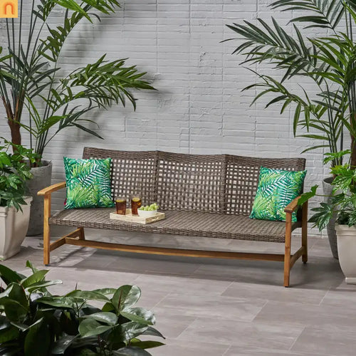 Outdoor Sofa Set Acacia Wood Wicker Natural 3-Seater 75.5in