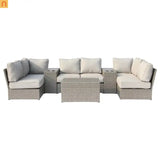 Outdoor Sectional Set Gray Wicker 9 Piece 4 Person No Assembly