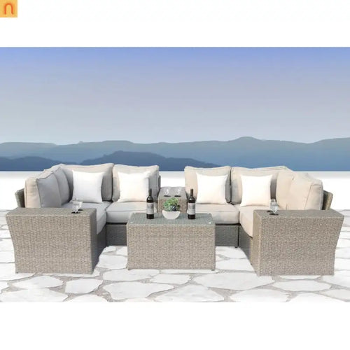 Outdoor Conversation Set Gray Wicker 10 Piece Seats 4 No Assembly