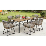 Outdoor Dining Set Wicker Yellow Iron Frame Seats 6 270 lb Cap