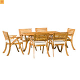 Outdoor Dining Set Acacia Wood Teak Cream Cushions 7 Piece Seats 6