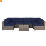 Outdoor Sectional Set Wicker Gray Navy Cushions 7 Piece Seats 6