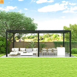Pergola Louvered Aluminum Steel Louvers Black 10x19ft Adjustable Roof