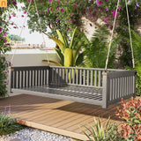 Outdoor Swing Bed Acacia Wood Gray 2-Person 350 lb Cap 79in