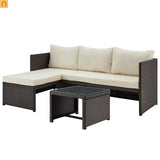 Outdoor Sectional Set PVC Rattan Brown Tan 3-Piece Chaise Table