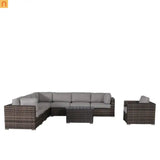 Outdoor Wicker Sectional Set 7 Person 10 Piece Brown