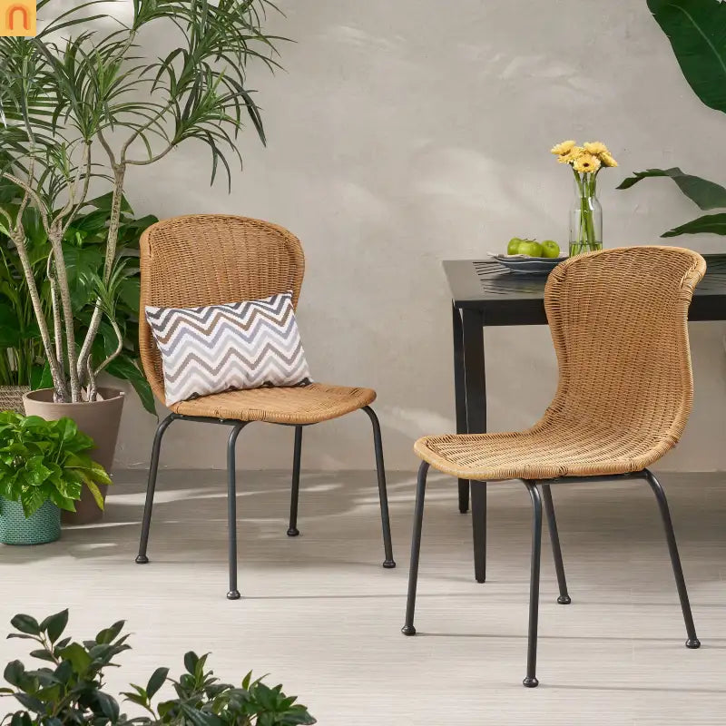 Outdoor Wicker Chair Set Rattan Light Brown Set of 2 34.75in