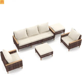 Outdoor Lounge Set Rattan White 7-Seat Modular with Footstool