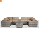 Outdoor Conversation Set Gray Wicker 10 Piece 4 Person with Cushions