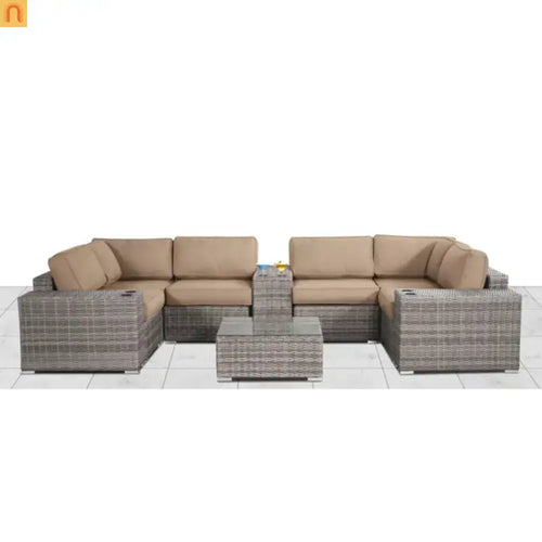 10 Piece Gray Wicker Outdoor Conversation Set 4 Person w Cushions