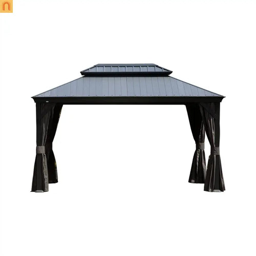 Hardtop Gazebo Steel Dark Gray 12x16ft Curtains Netting