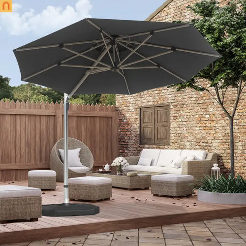 Patio Umbrella Cantilever Gray 9.7ft Round UPF50 Tilt Aluminum