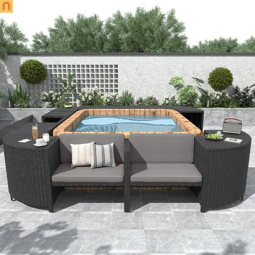 Outdoor Sectional Set Rattan Gray Storage Hot Tub Surround
